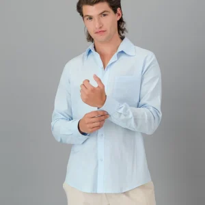 Men's light blue linen shirt - long sleeve - Sky Blue