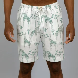 Men's Lounge Shorts - Giraffes Green