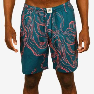 Men's Green Lounge Shorts - Octopus Pink