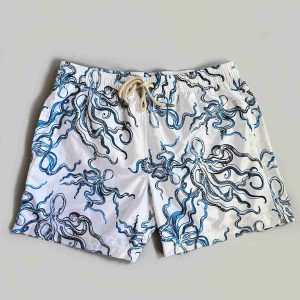 Men's White Swim Shorts - Octopus Indigo