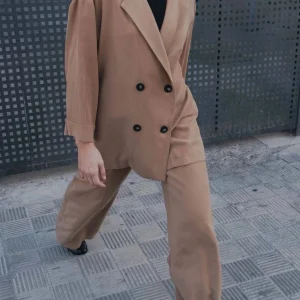 Pantalon Fluide Femme Camel Coupe Large