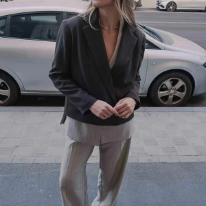 Pantalon fluide rayé beige