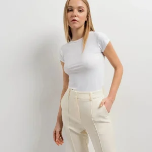 Pantalon Écru droit Taille Haute