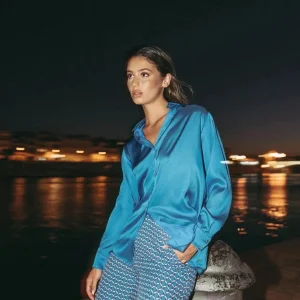 Pantalon Motif Taille Haute à Jambe Large