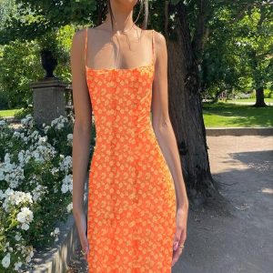 Robe Fleurie  Printemps Orange