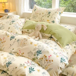 Housse de Couette 100% Coton Motif Petites Fleurs