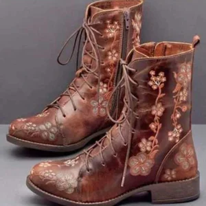 Bottine Fleurie Cuir