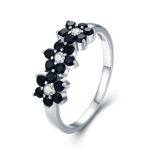 Bague Fleur  Spinelle Noir (Acier)