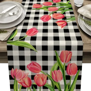 Chemin De Table  Fleur Tulipe Carreaux