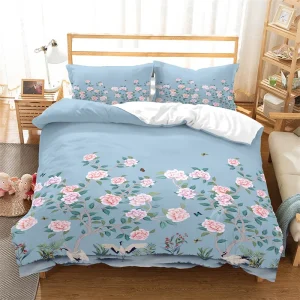 Housse De Couette Fleurie  Bleu Clair