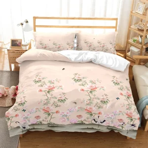 Housse De Couette Fleurie  Rose Epuré