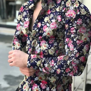 Chemise A Fleur Homme  Longue Coloré Rose