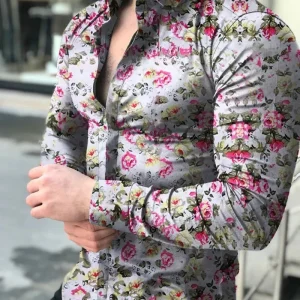 Chemise A Fleur Homme  Longue Grise