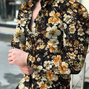 Chemise A Fleur Homme  Longue Jaune