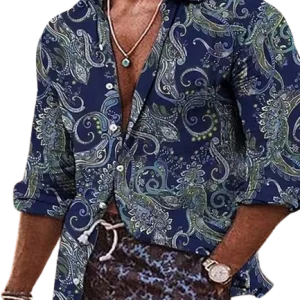 Chemise A Fleur Homme  Vintage Bleu