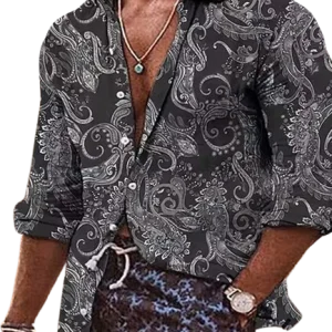 Chemise A Fleur Homme  Vintage Noire