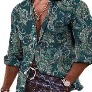 Chemise A Fleur Homme  Vintage Vert