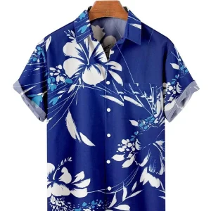 Chemise A Fleur Homme  Design Simple Bleu Paradisiaque