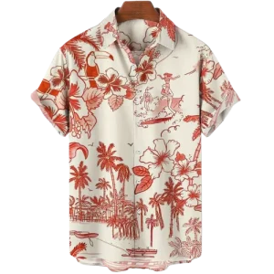 Chemise A Fleur Homme  Design Simple Orange