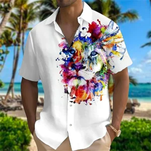 Chemise A Fleur Homme  Elégante Retro Lion