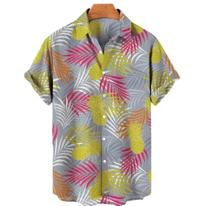 Chemise A Fleur Homme  Oversize Fruit Ananas Palmier