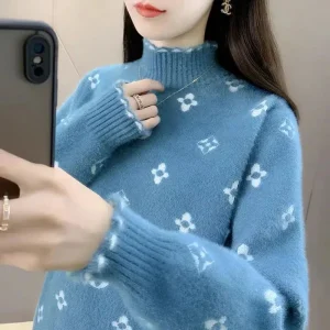 Pull Fleuri  Brodé Bleu Marine