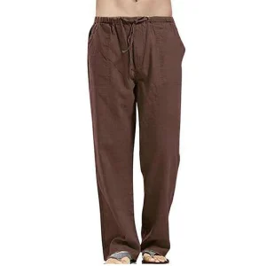 Pantalon Lin Homme  Epuré Brun