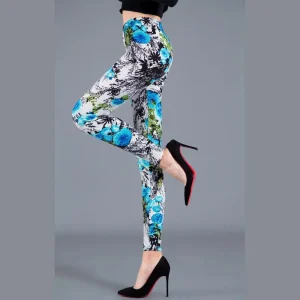 Legging Fleuri  Femme Bleu