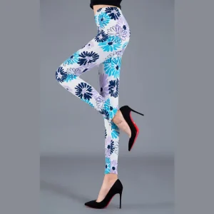 Legging Fleuri  Femme Bleu Clair
