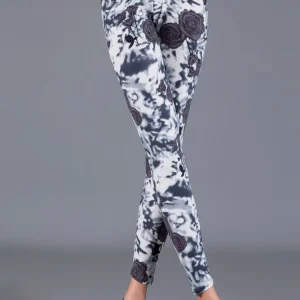 Legging Fleuri  Femme Noir & Gris