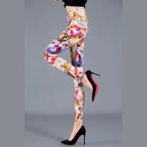 Legging Fleuri  Femme Rose Coloré