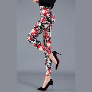 Legging Fleuri  Femme Rouge