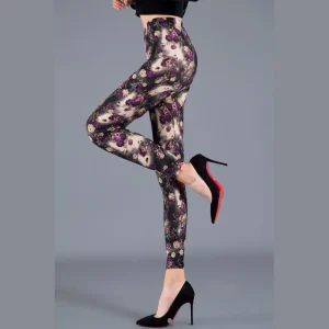 Legging Fleuri  Femme Violet