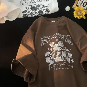 T-Shirt Fleur Premium  Y2K cartoon Brun