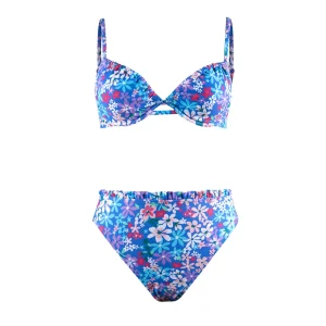 Maillot De Bain Fleuri  Coloré Bleu