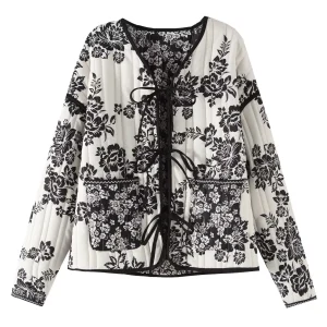 Veste Fleurie  Réversible Noir Et Blanc
