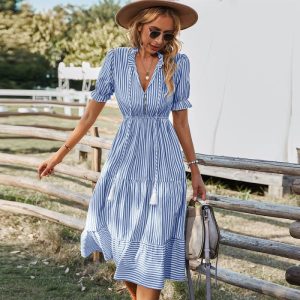 Robe bleu bohème chic