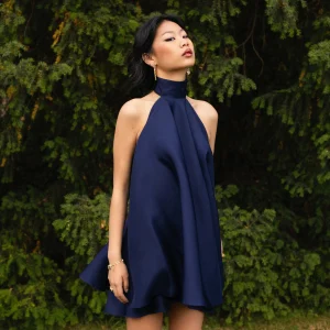 Robe Courte Bleue en Soie