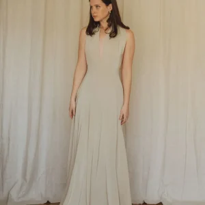 Robe Dos Nu Longue Beige Clair en Soie