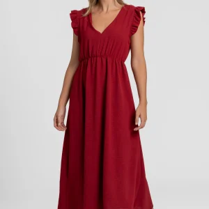 Robe midi fluide V-col sans manches taille élastique