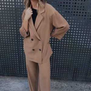 Blazer Fluide Oversize Croisé Femme Camel
