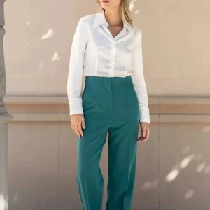 Tailleur pantalon large taille haute sarcelle