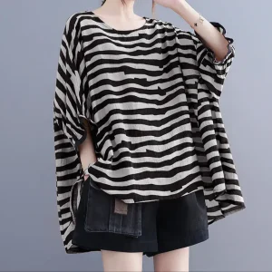 Le Top Ample Imprimé À Rayures Style Rétro  & Confort