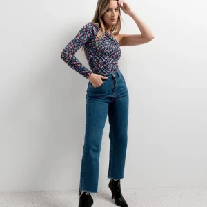 Top asymétrique imprimé floral à manches longues